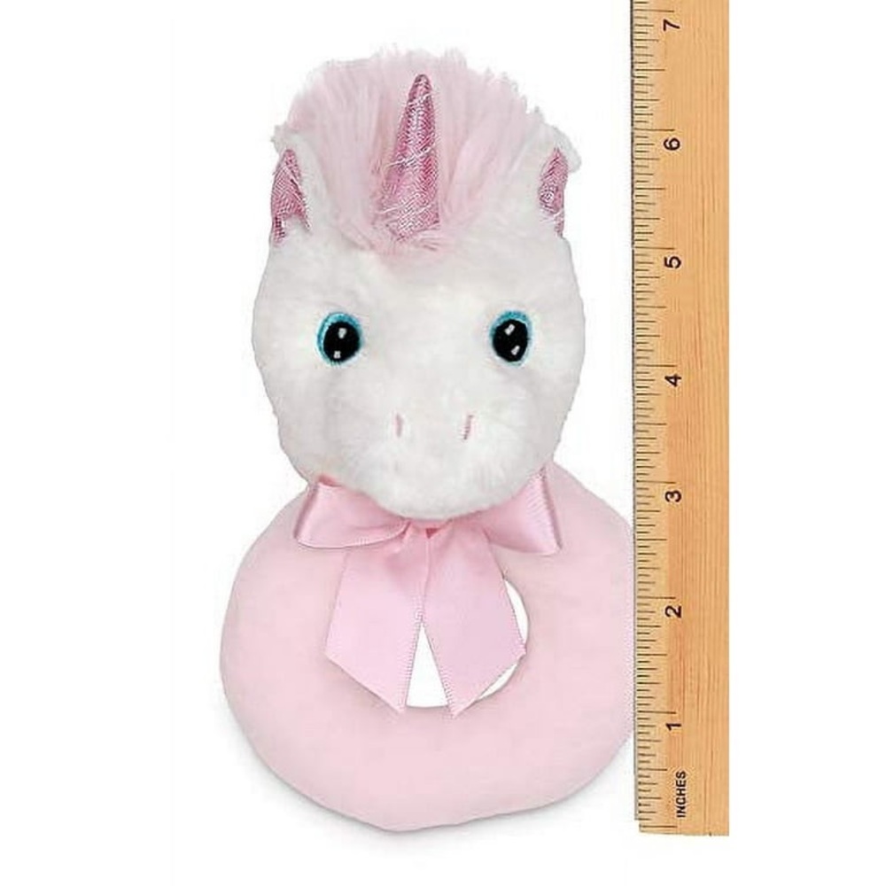 5.5” Baby Rattle Unicorn Plush Toy (pink & white) - Bearington Baby Collection - Picture 3 of 6